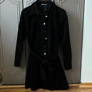 Zara Black Velvet Dress with Belt